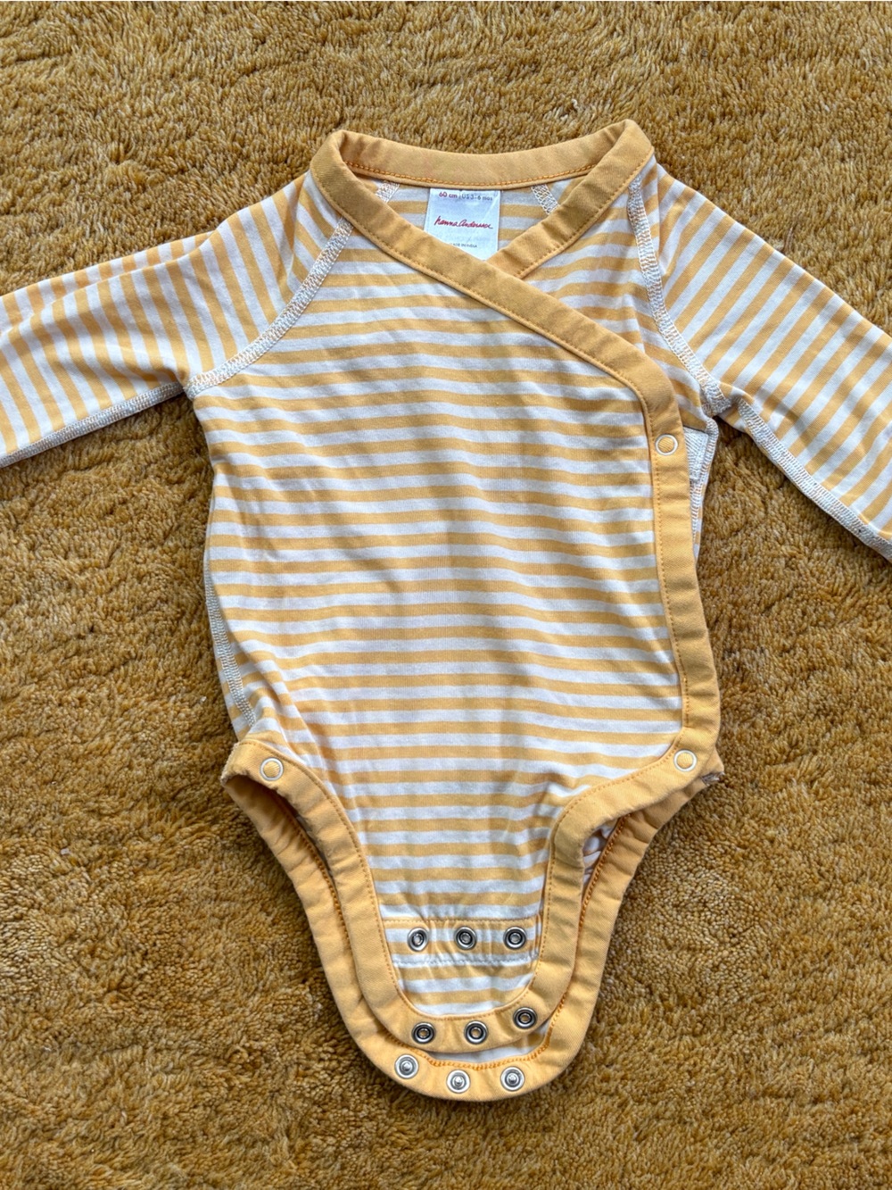 Hanna Andersson Layette Yellow and White Striped Kimono Bodysuit in Hannasoft
